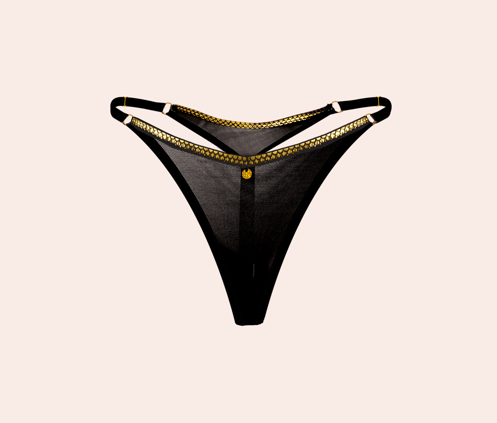 Rock & Lola Black & Gold Mesh High Rise Thong