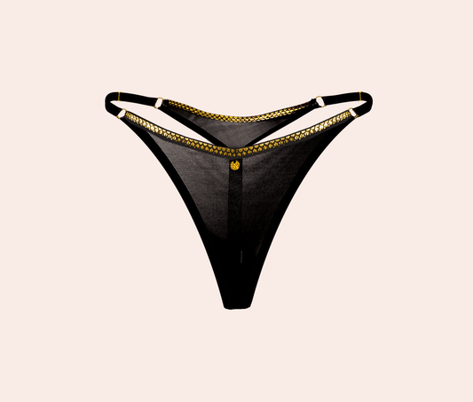 Rock & Lola Black & Gold Mesh High Rise Thong