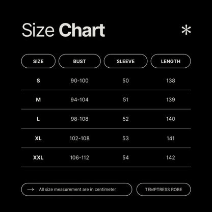Temptress Robe size chart